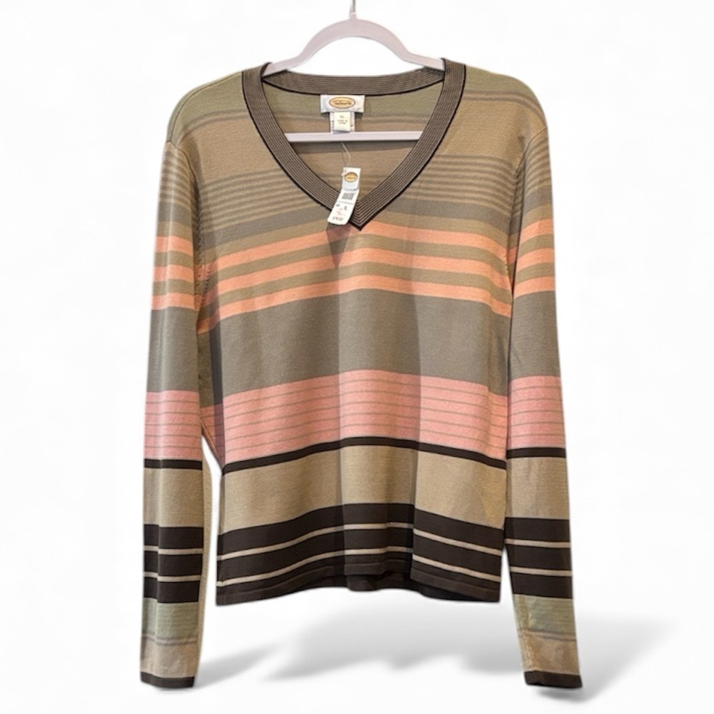 NWT Vintage Coldwater Creek Multicolor V-Neck Sweater Striped Silk Blend XL